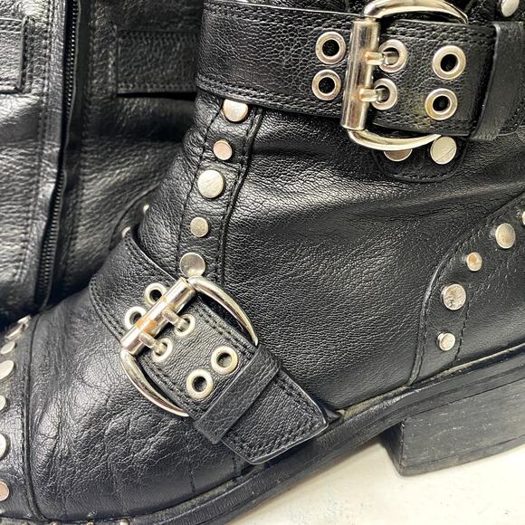 Sam Edelman Studded Buckle Leather Boots Punk Gothic Rocker Womens Size 8.5 - Picture 14 of 16